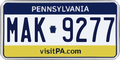 PA license plate MAK9277