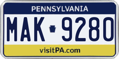 PA license plate MAK9280