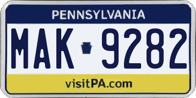 PA license plate MAK9282