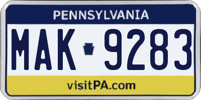 PA license plate MAK9283