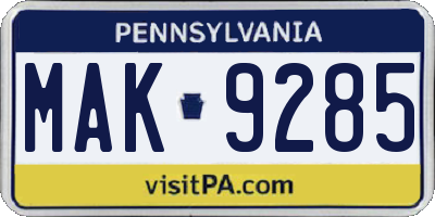 PA license plate MAK9285