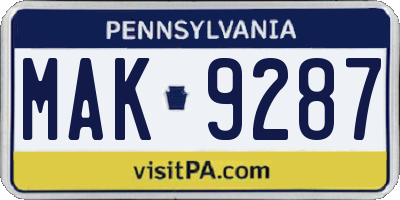 PA license plate MAK9287