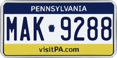 PA license plate MAK9288