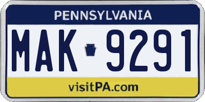 PA license plate MAK9291