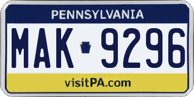 PA license plate MAK9296