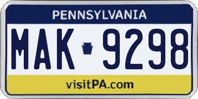 PA license plate MAK9298