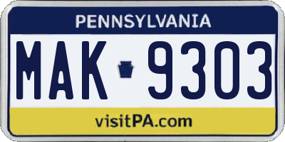 PA license plate MAK9303