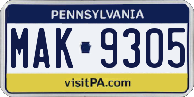 PA license plate MAK9305