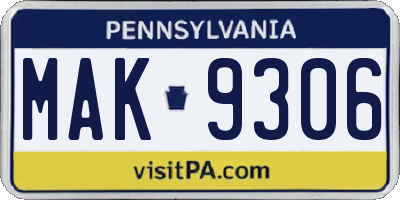 PA license plate MAK9306