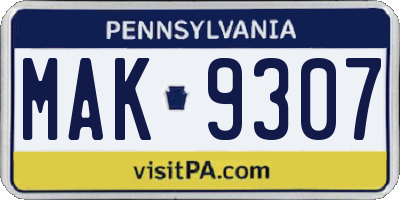 PA license plate MAK9307