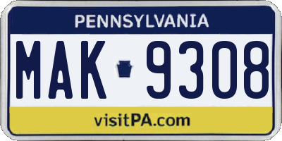 PA license plate MAK9308