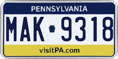 PA license plate MAK9318