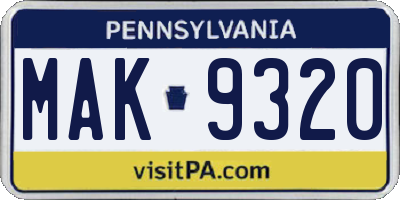 PA license plate MAK9320