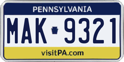 PA license plate MAK9321