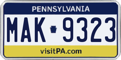 PA license plate MAK9323