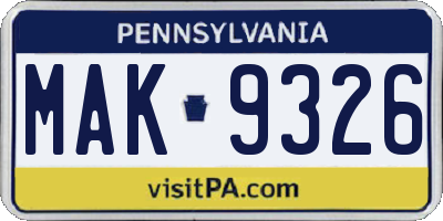 PA license plate MAK9326