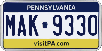 PA license plate MAK9330
