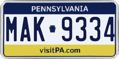 PA license plate MAK9334