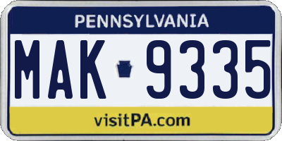 PA license plate MAK9335