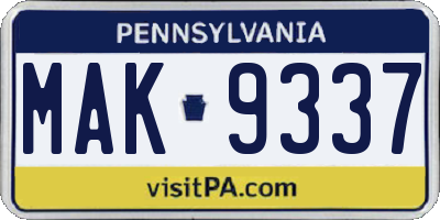 PA license plate MAK9337