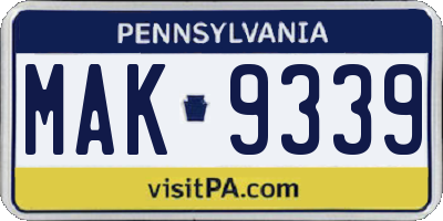 PA license plate MAK9339