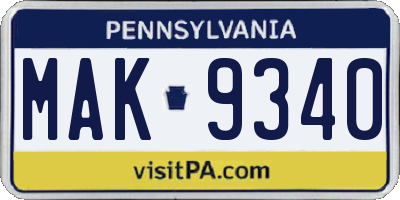 PA license plate MAK9340