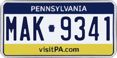 PA license plate MAK9341