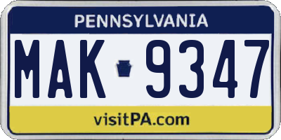 PA license plate MAK9347