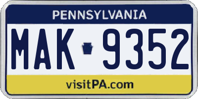 PA license plate MAK9352