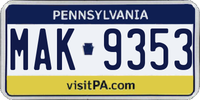 PA license plate MAK9353