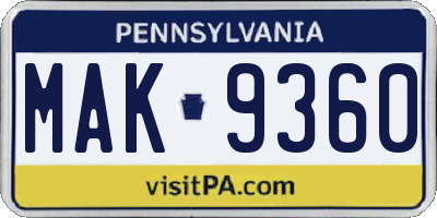 PA license plate MAK9360