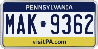 PA license plate MAK9362