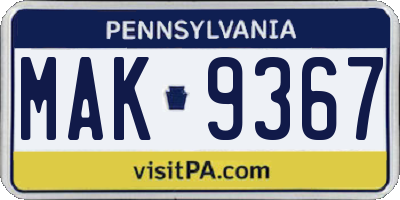 PA license plate MAK9367