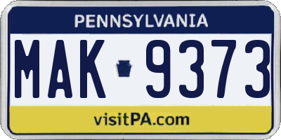 PA license plate MAK9373