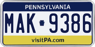 PA license plate MAK9386