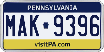 PA license plate MAK9396