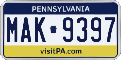 PA license plate MAK9397