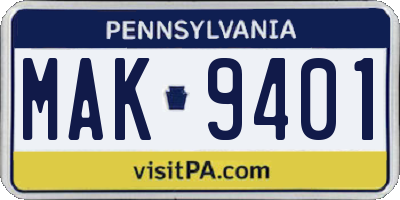 PA license plate MAK9401