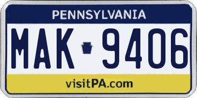 PA license plate MAK9406