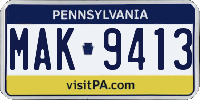 PA license plate MAK9413