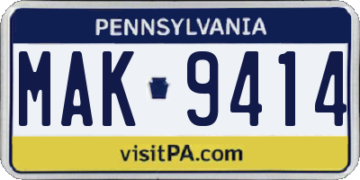 PA license plate MAK9414