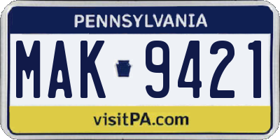 PA license plate MAK9421