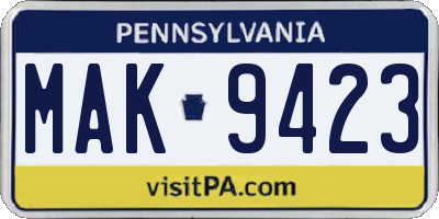 PA license plate MAK9423