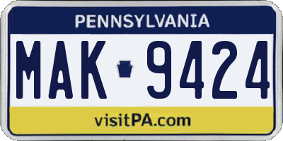 PA license plate MAK9424
