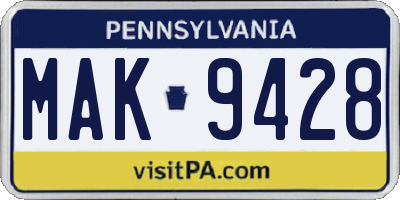 PA license plate MAK9428