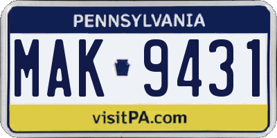 PA license plate MAK9431