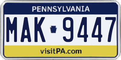 PA license plate MAK9447