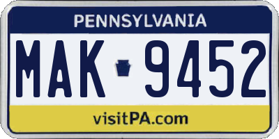 PA license plate MAK9452