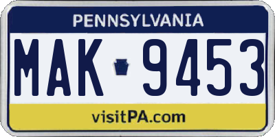 PA license plate MAK9453