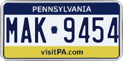 PA license plate MAK9454